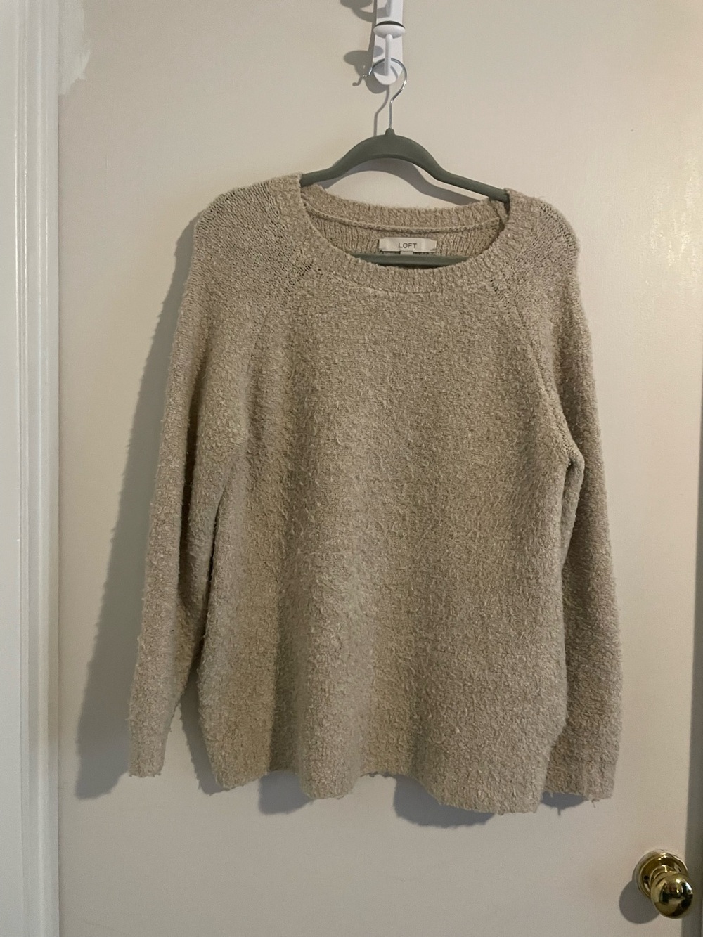 LOFT Tan Boucle Sweater Medium Crew Neck Textured Pullover 741